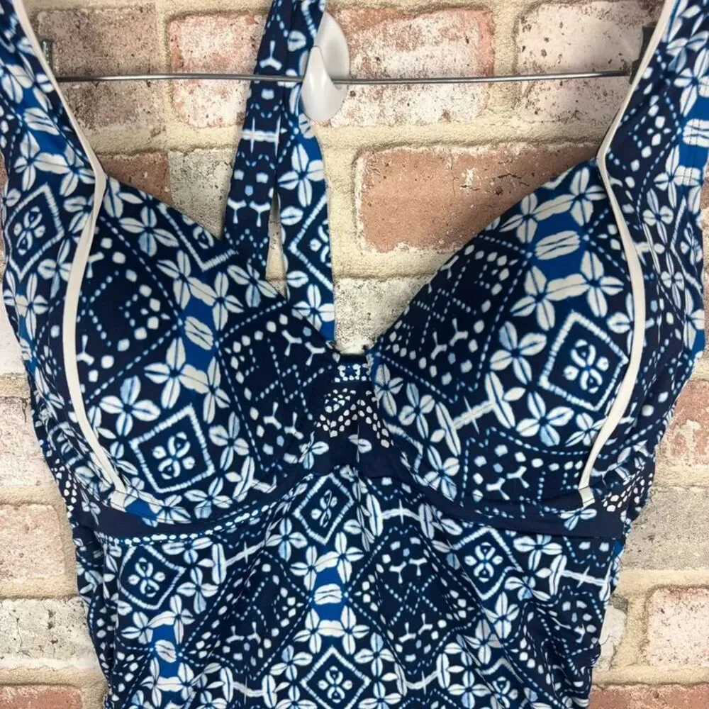 Tommy Bahama IslandSculpt Cowrie Tankini Navy Blue White Womens DD TOP ONLY